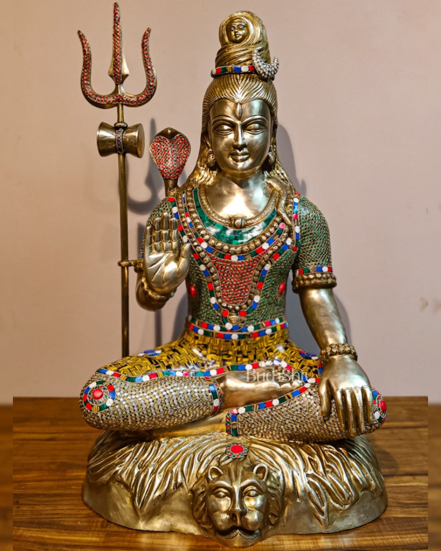 Brass Shiva statue 3 feet 35 inches with stonework