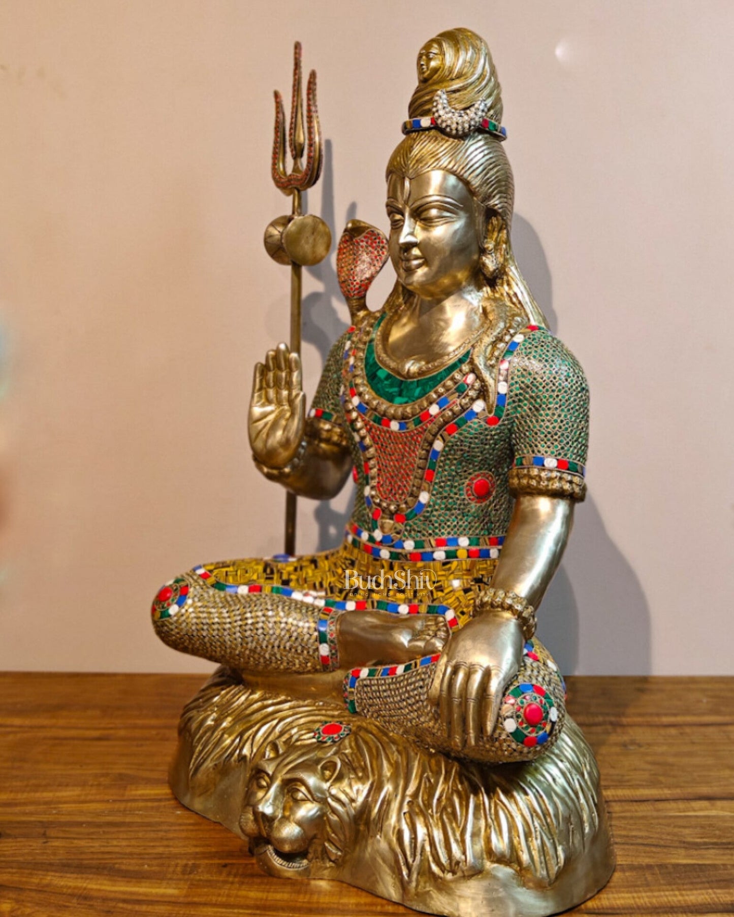 Brass Shiva statue 3 feet 35 inches with stonework