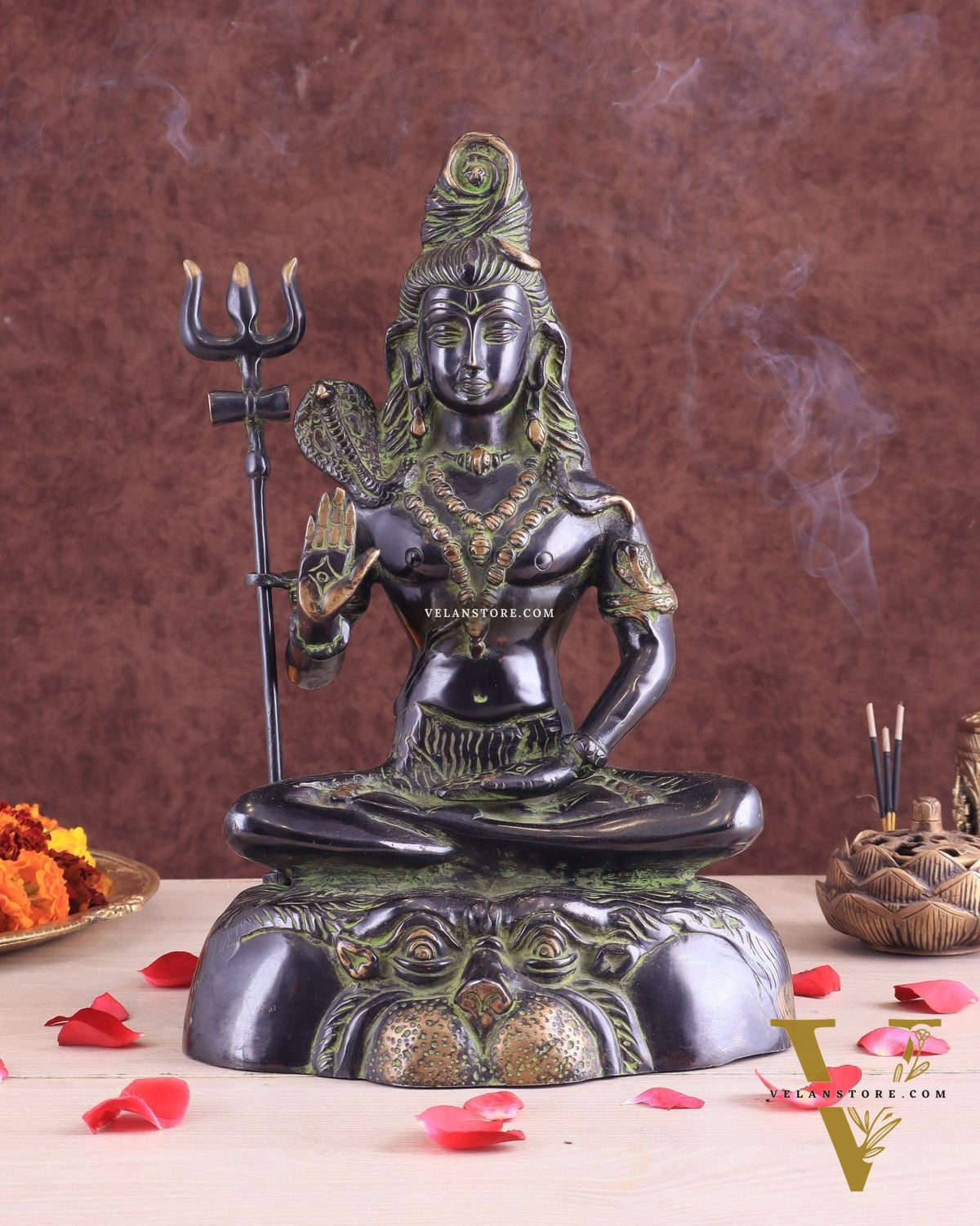 Brass Shiva Statue Duel tone black and green 13"
