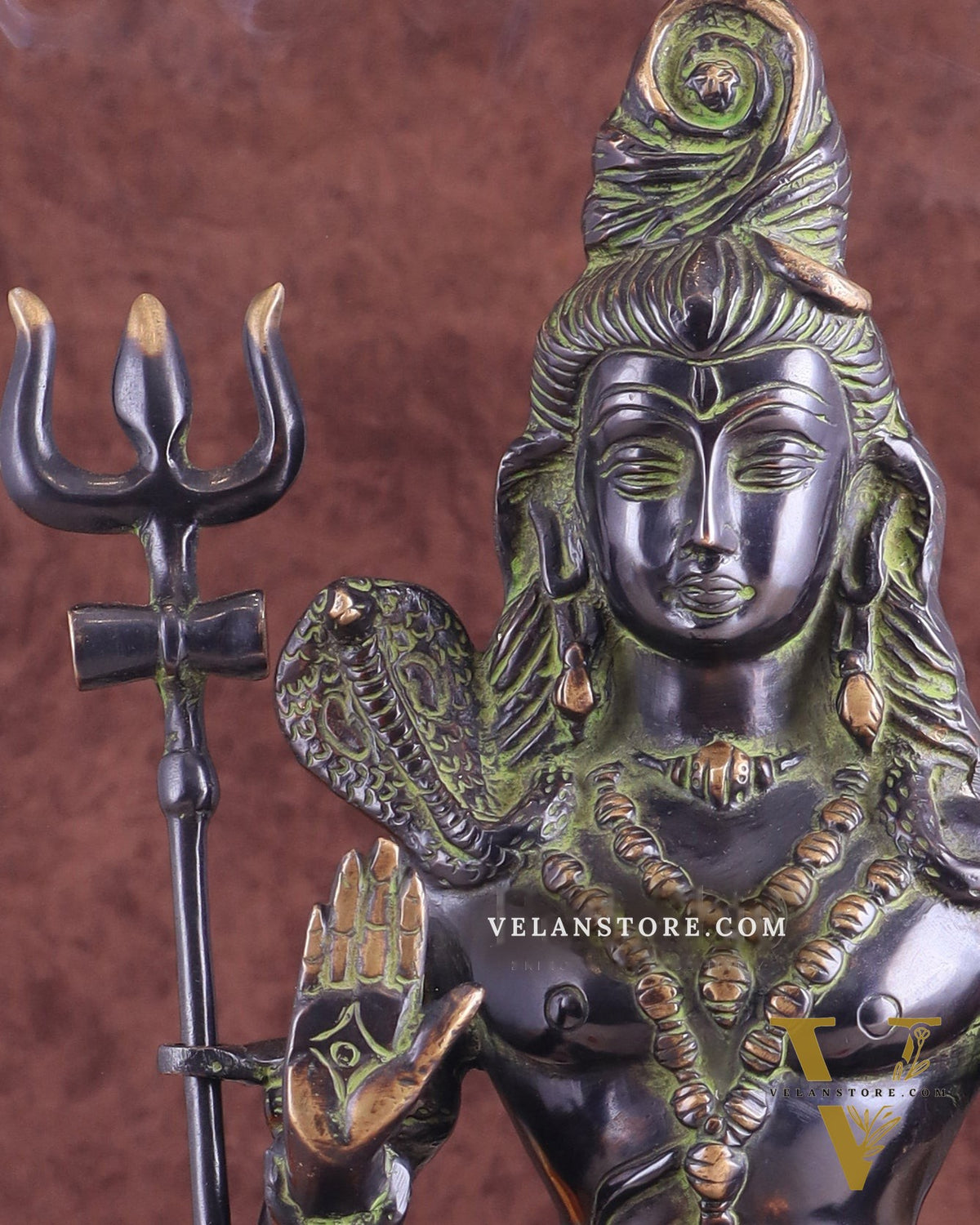 Brass Shiva Statue Duel tone black and green 13"