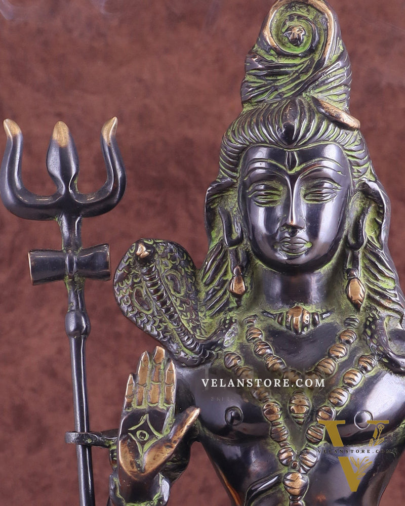 Brass Shiva Statue Duel tone black and green 13"