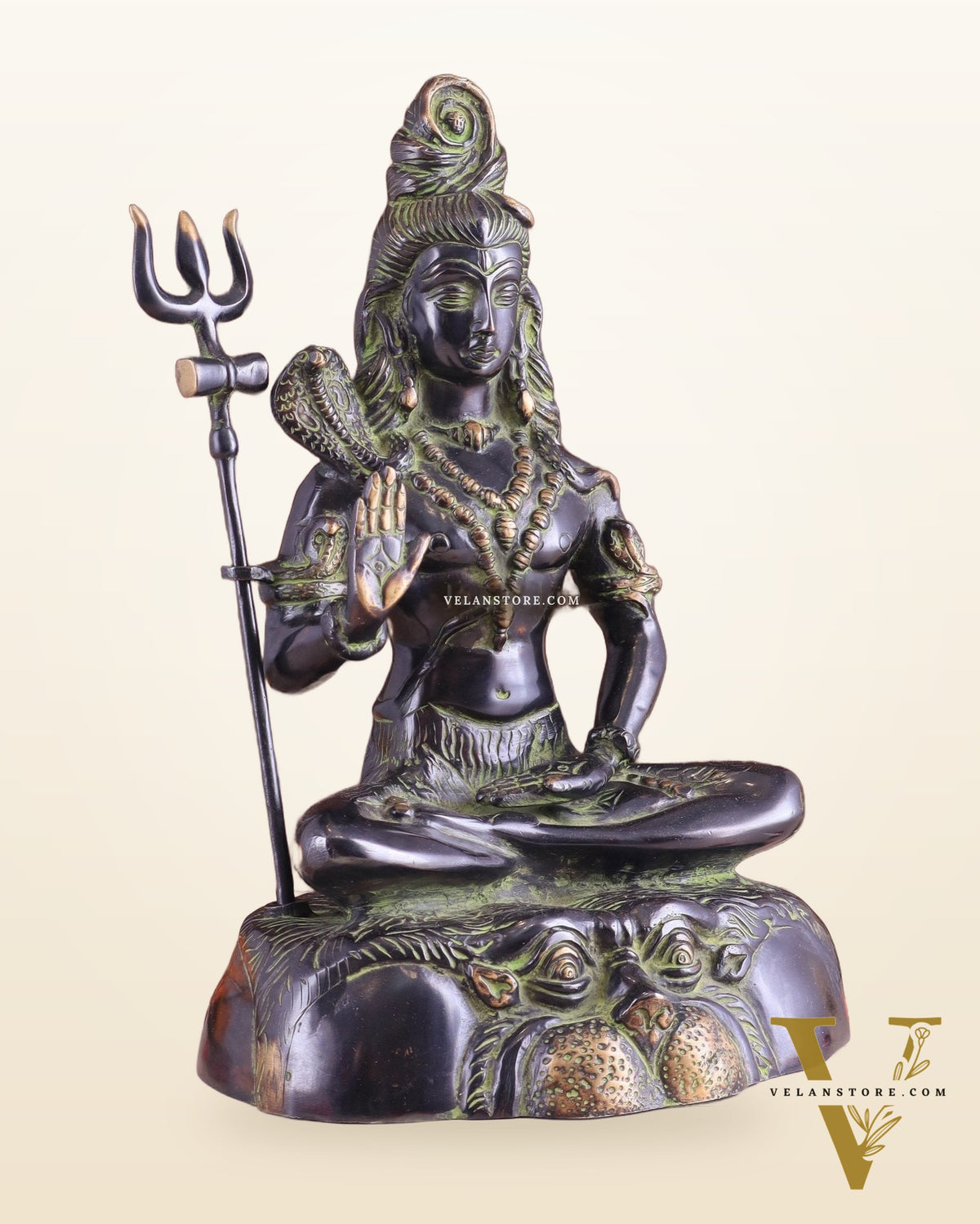 Brass Shiva Statue Duel tone black and green 13"