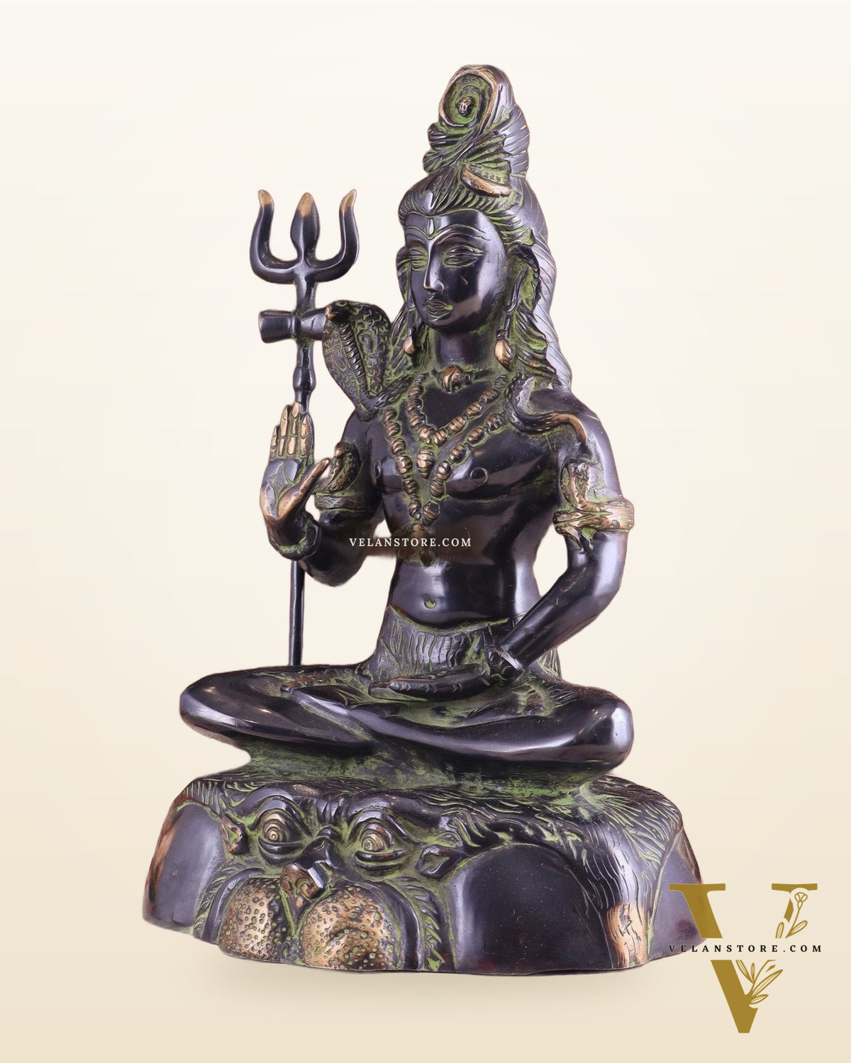 Brass Shiva Statue Duel tone black and green 13"