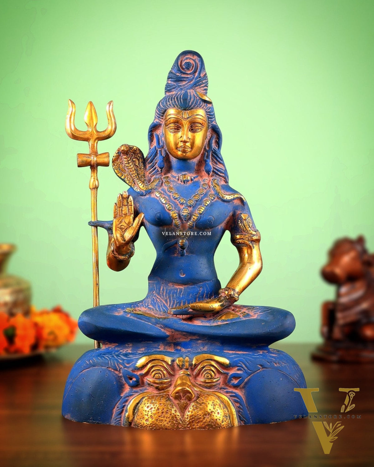 Brass Shiva Statue Duel tone blue sandfinish 13"