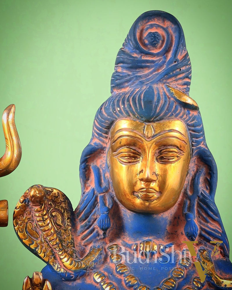 Brass Shiva Statue Duel tone blue sandfinish 13"