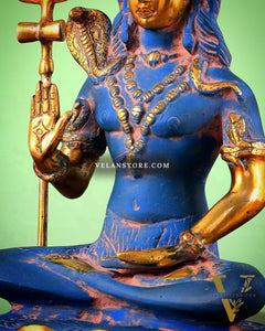 Brass Shiva Statue Duel tone blue sandfinish 13"