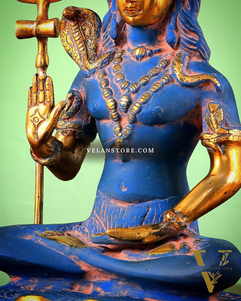 Brass Shiva Statue Duel tone blue sandfinish 13"