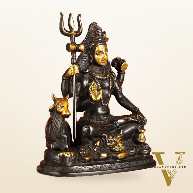 Brass Shiva statue with nandi 9" black antique