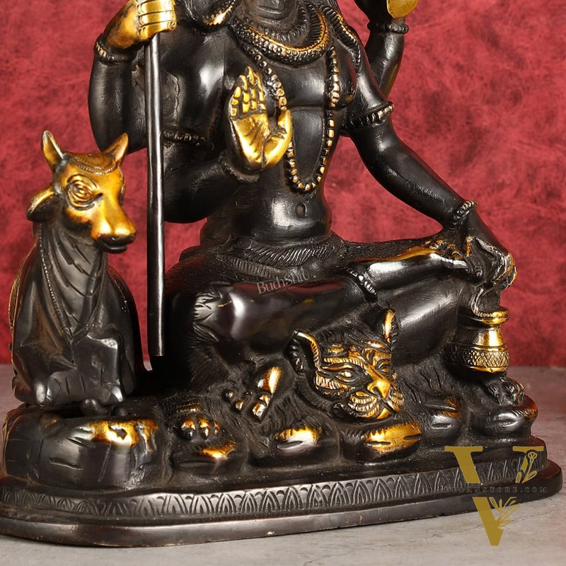 Brass Shiva statue with nandi 9" black antique