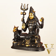 Brass Shiva statue with nandi 9" black antique