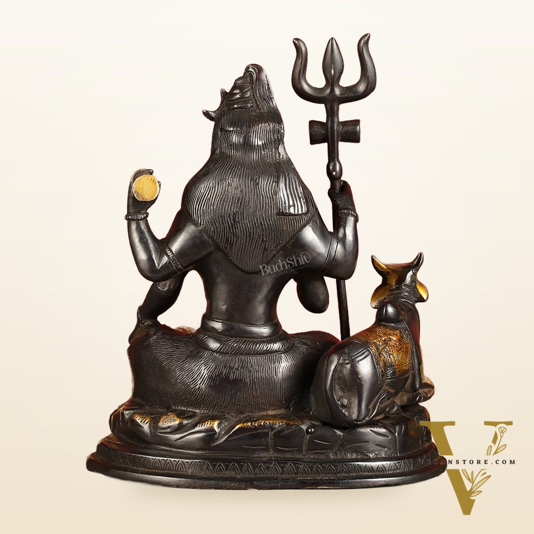Brass Shiva statue with nandi 9" black antique
