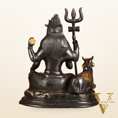 Brass Shiva statue with nandi 9" black antique