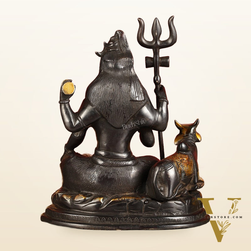Brass Shiva statue with nandi 9" black antique