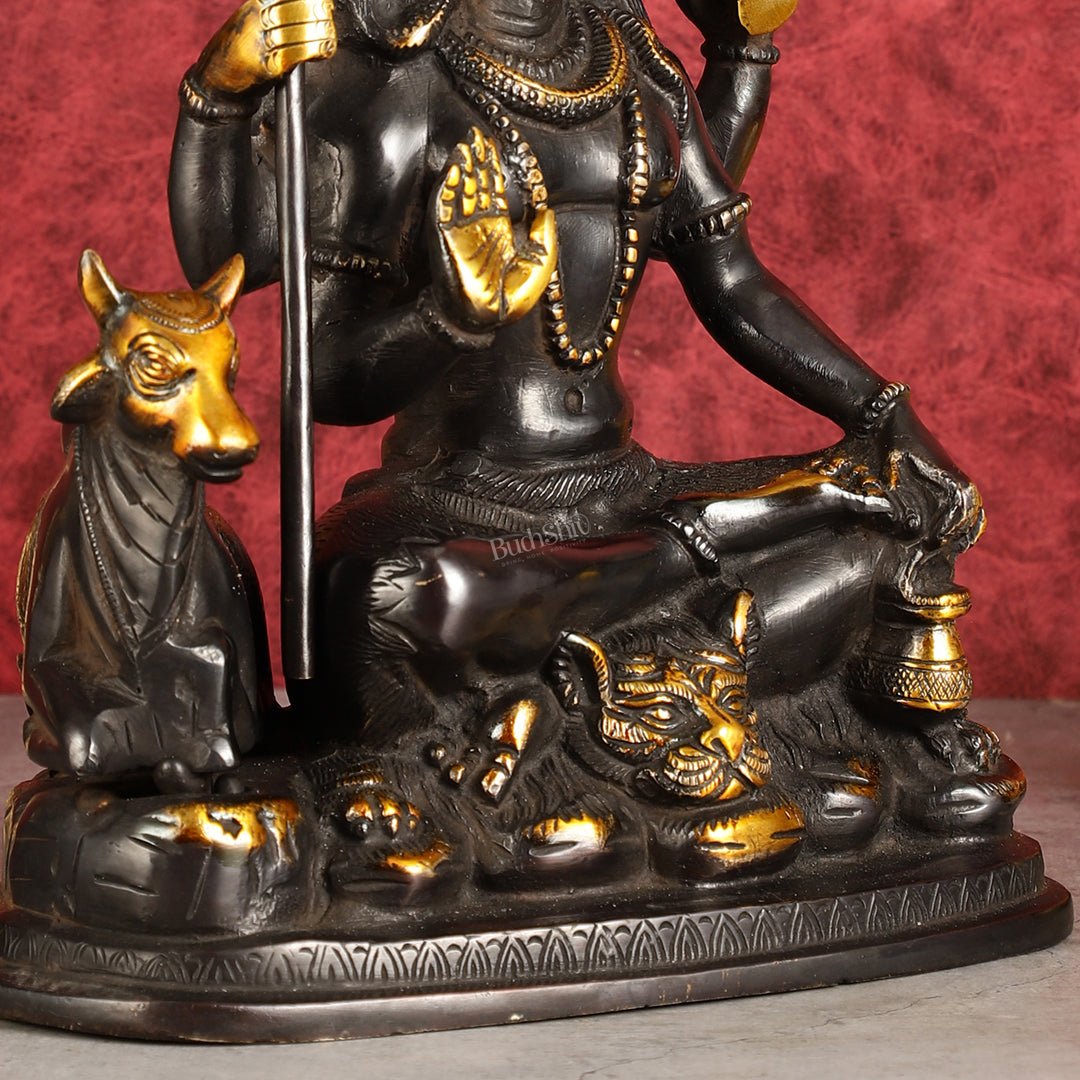 Brass Shiva statue with nandi 9" black antique