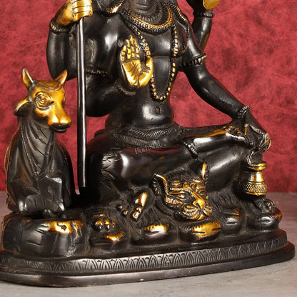 Brass Shiva statue with nandi 9" black antique