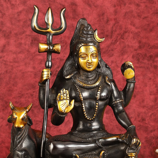 Brass Shiva statue with nandi 9" black antique