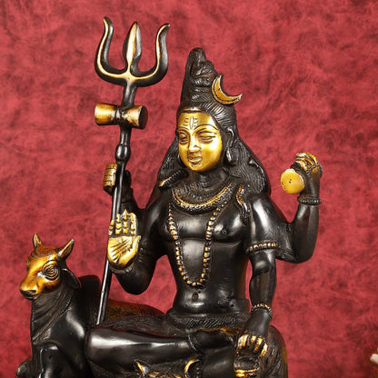 Brass Shiva statue with nandi 9" black antique