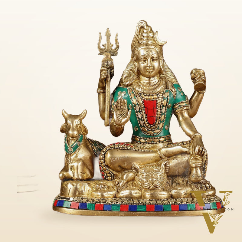 Brass Shiva statue with nandi 9 " meenakari