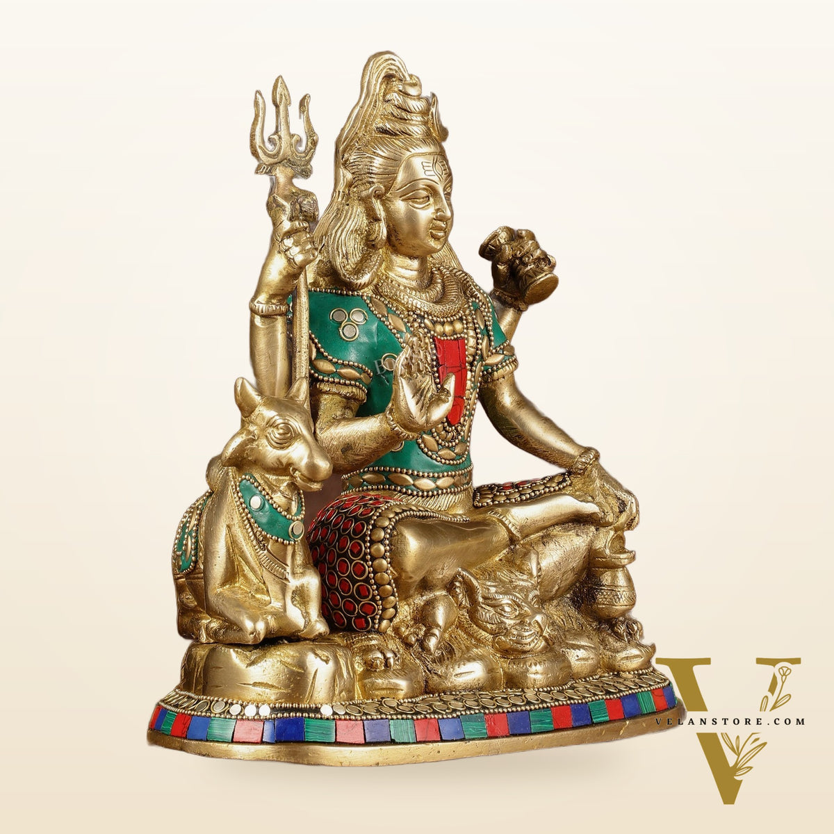 Brass Shiva statue with nandi 9 " meenakari