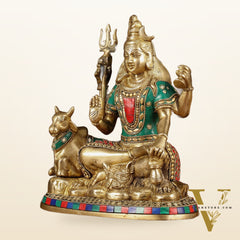Brass Shiva statue with nandi 9 " meenakari