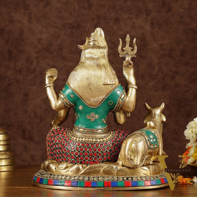 Brass Shiva statue with nandi 9 " meenakari