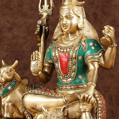 Brass Shiva statue with nandi 9 " meenakari