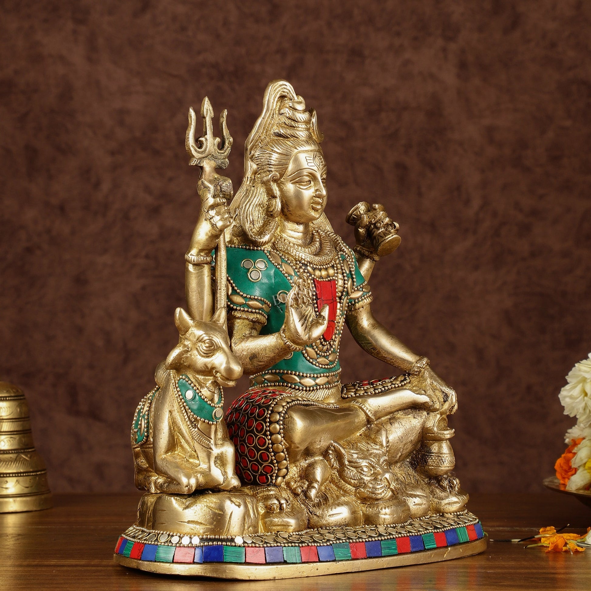 Brass Shiva statue with nandi 9 " meenakari