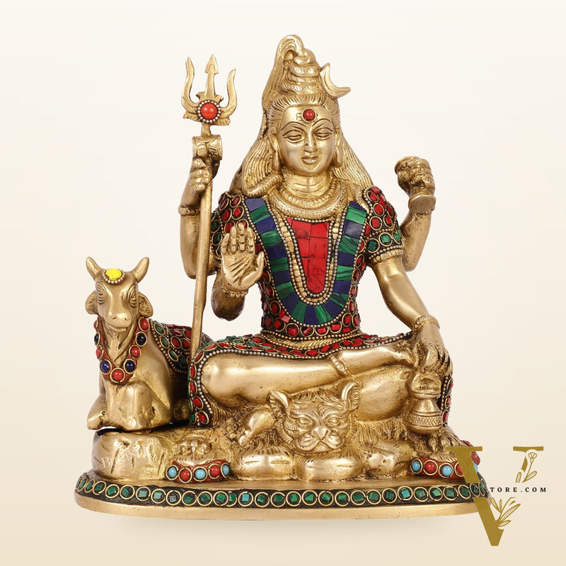 Brass Shiva statue with nandi 9 "