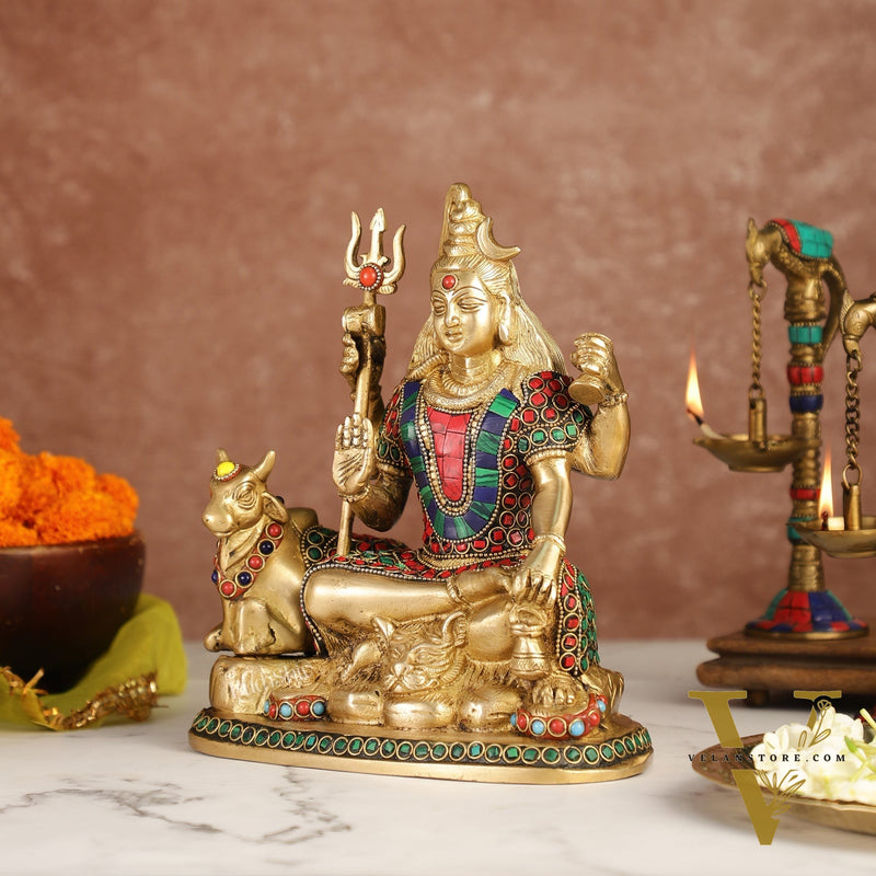 Brass Shiva statue with nandi 9 "