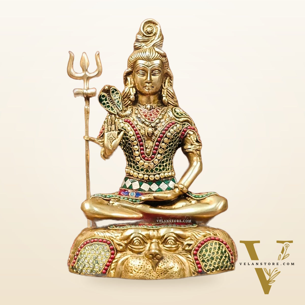 Brass Shiva Statue with stonework 13"