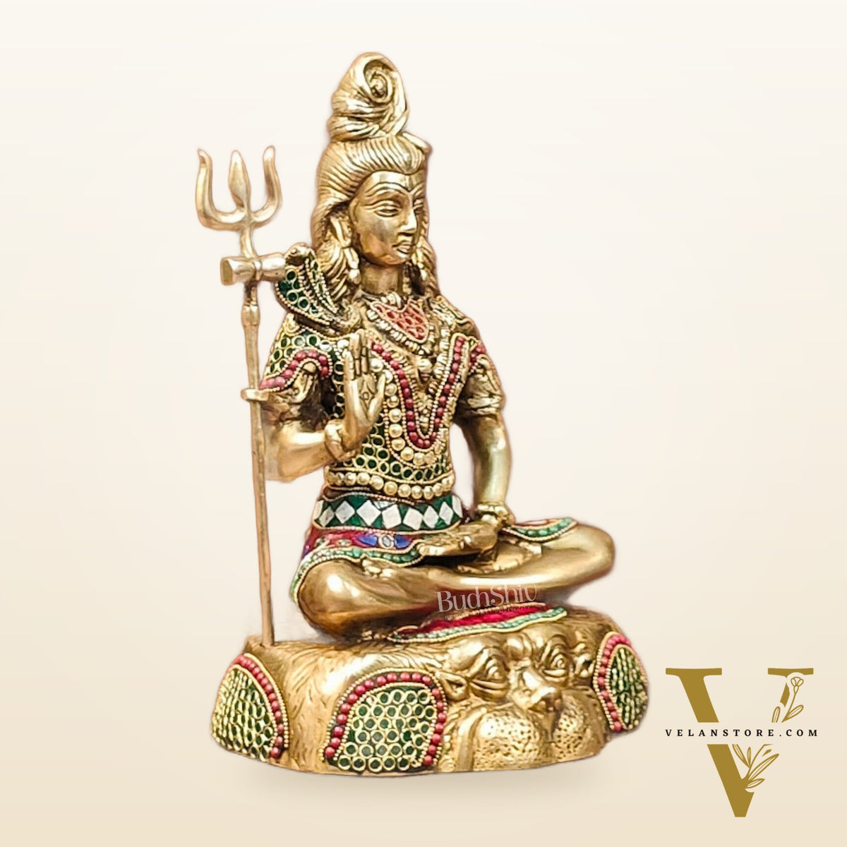 Brass Shiva Statue with stonework 13"