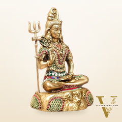 Brass Shiva Statue with stonework 13"