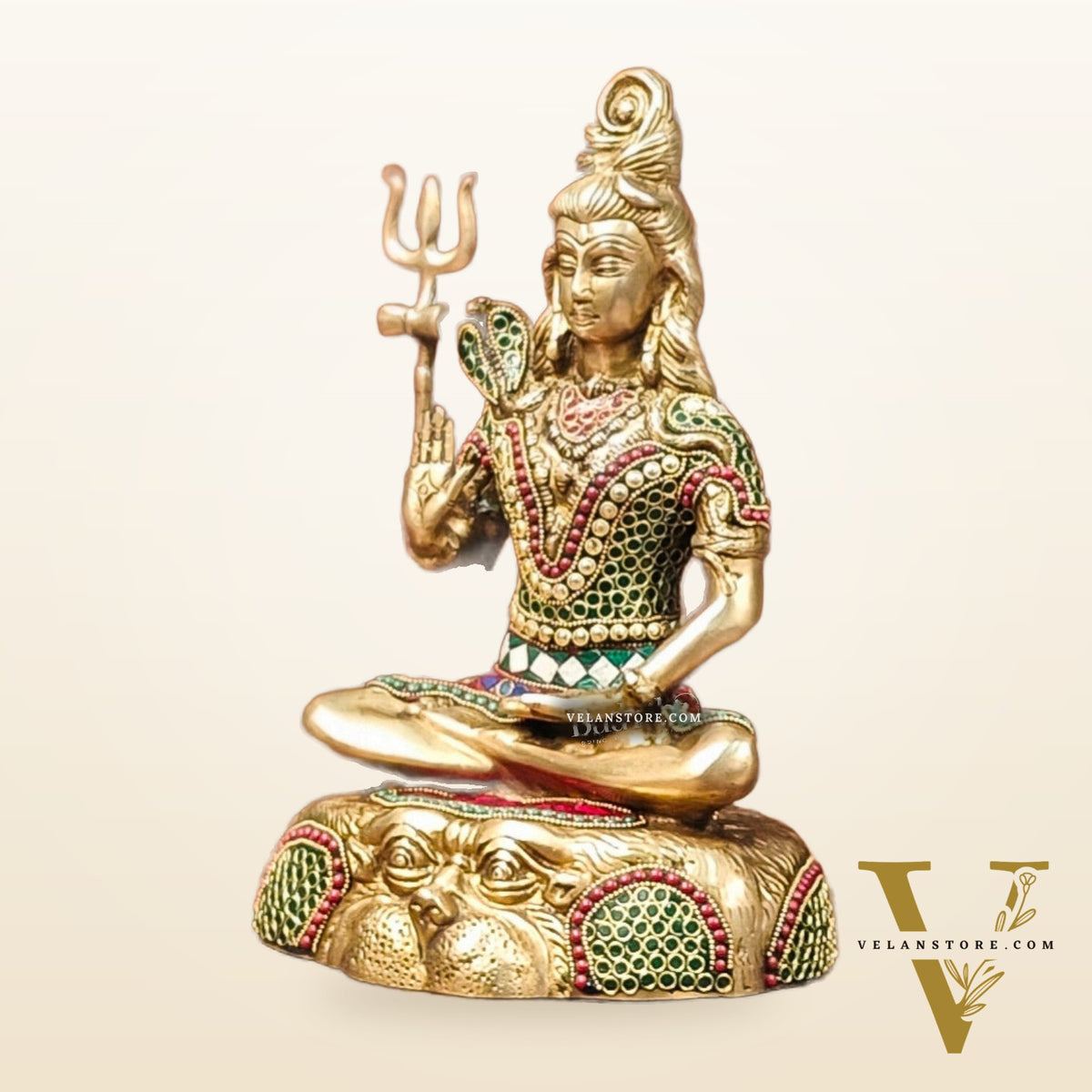 Brass Shiva Statue with stonework 13"