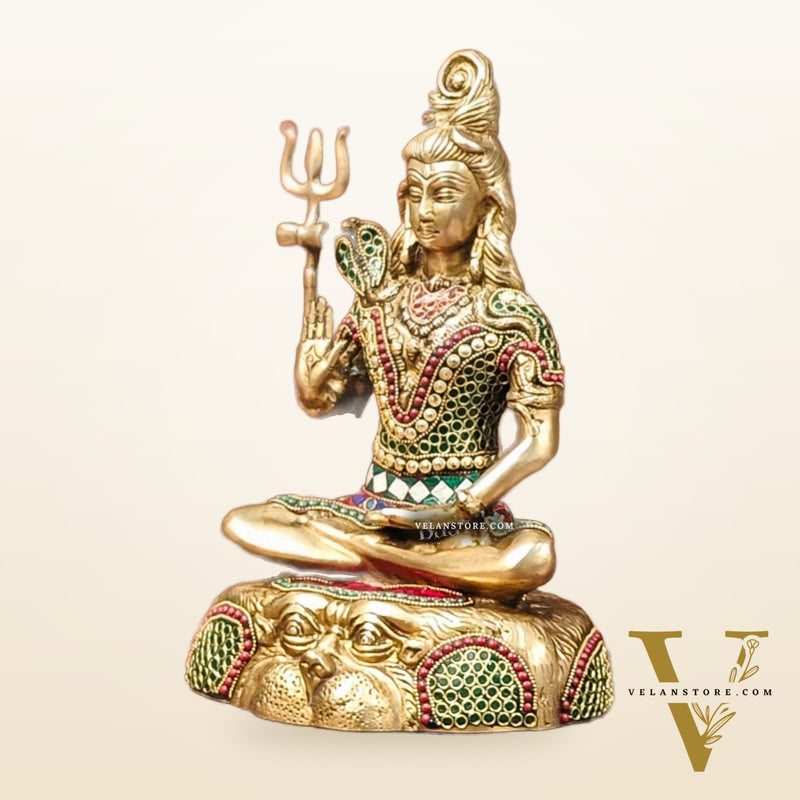 Brass Shiva Statue with stonework 13"