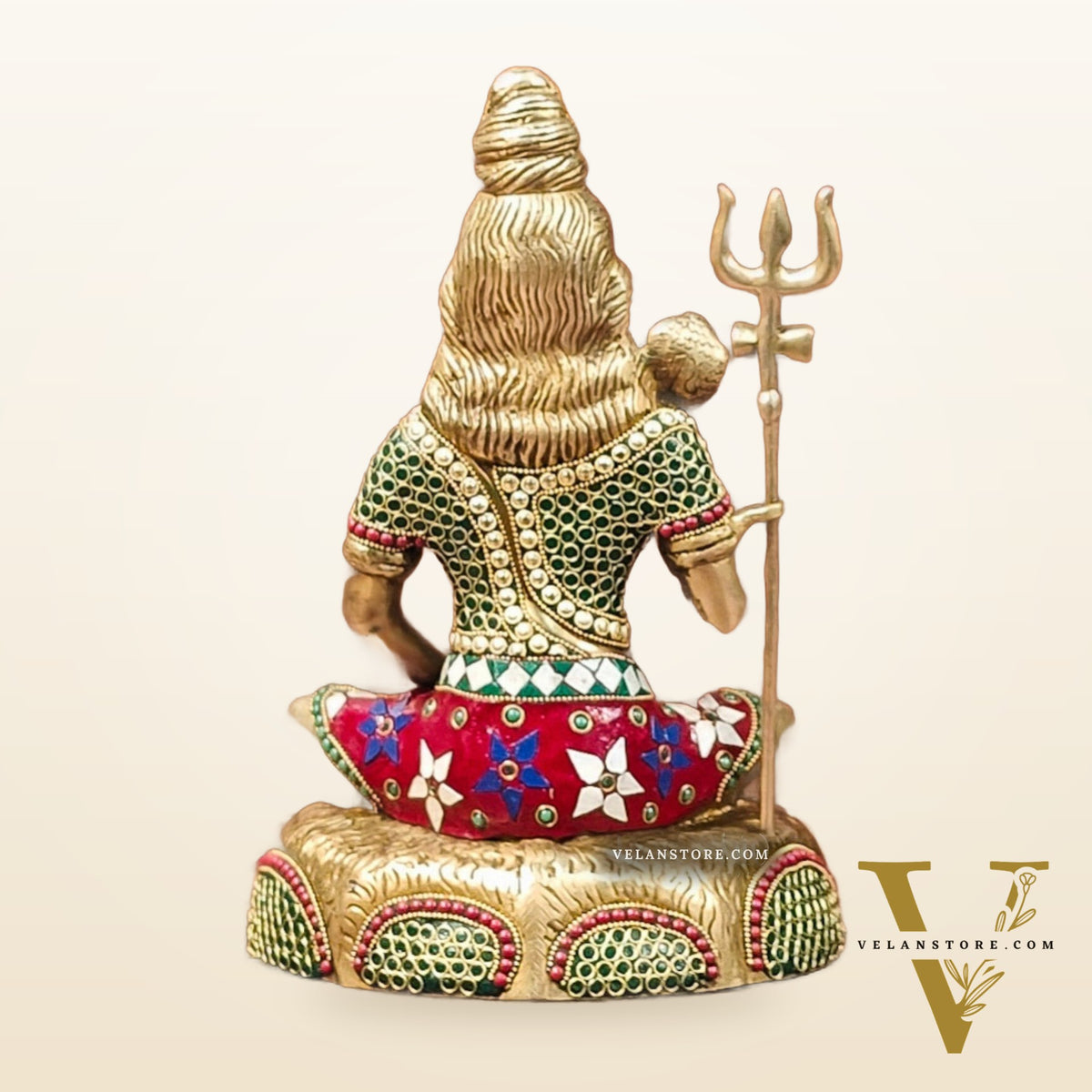 Brass Shiva Statue with stonework 13"