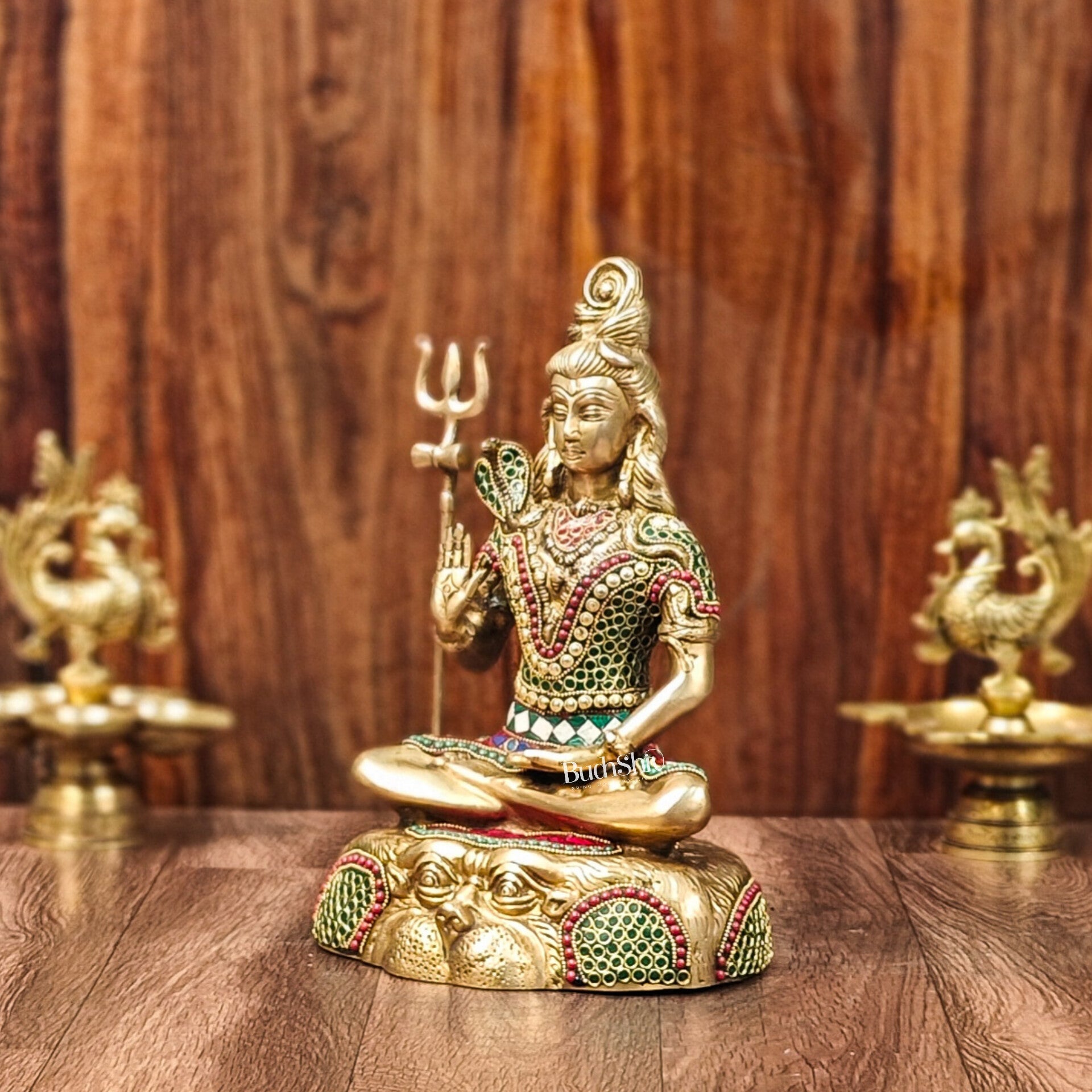 Brass Shiva Statue with stonework 13"
