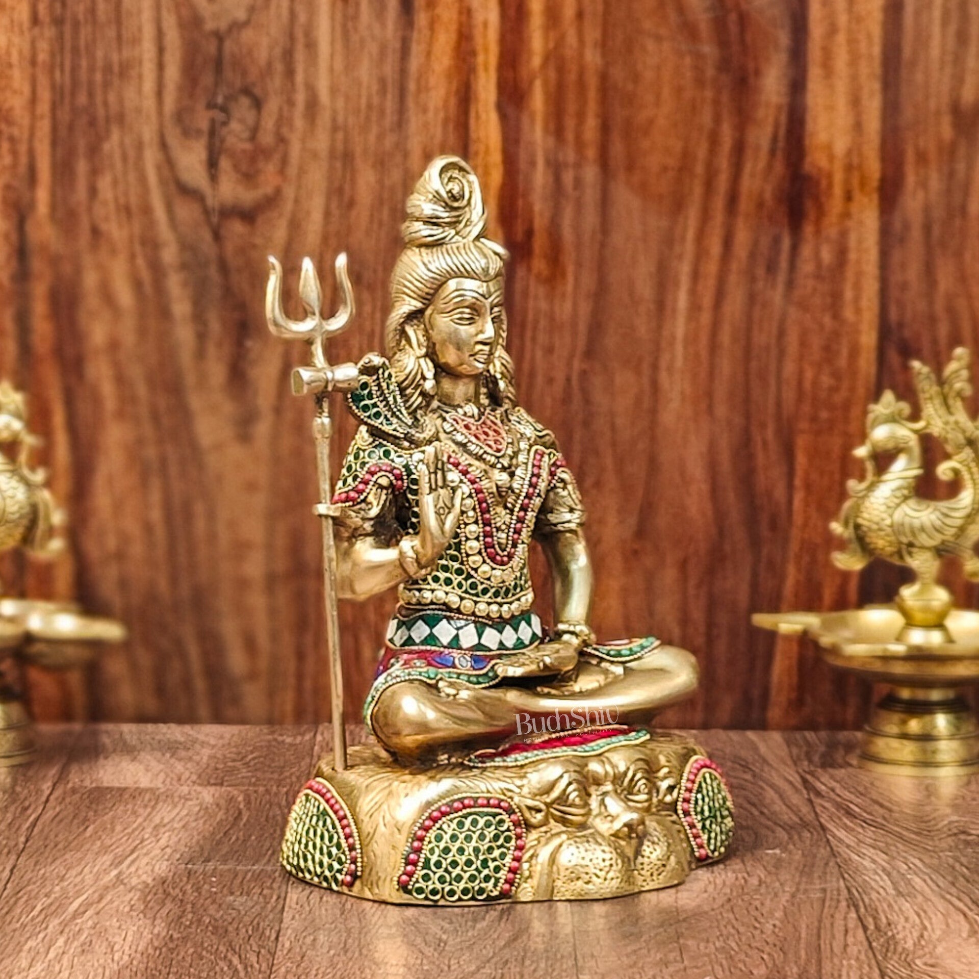 Brass Shiva Statue with stonework 13"