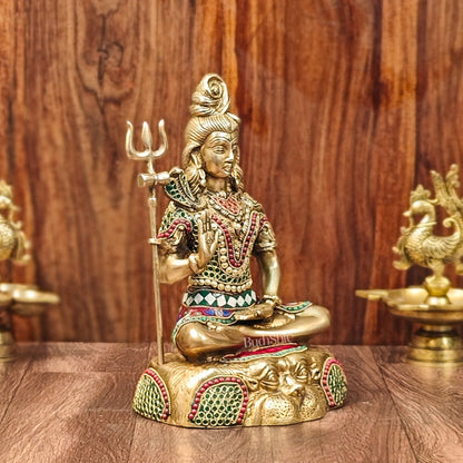 Brass Shiva Statue with stonework 13"
