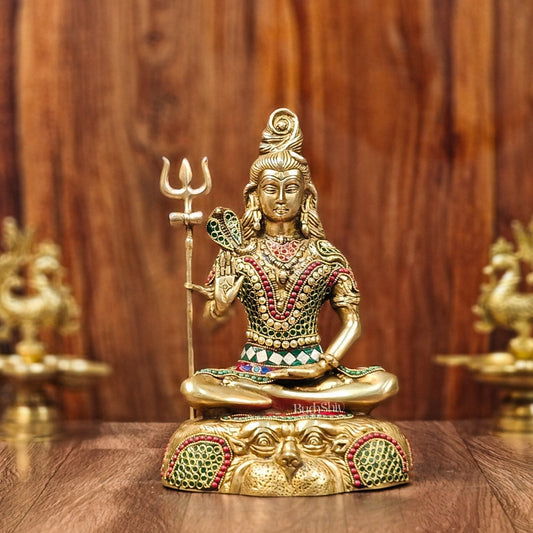 Brass Shiva Statue with stonework 13"