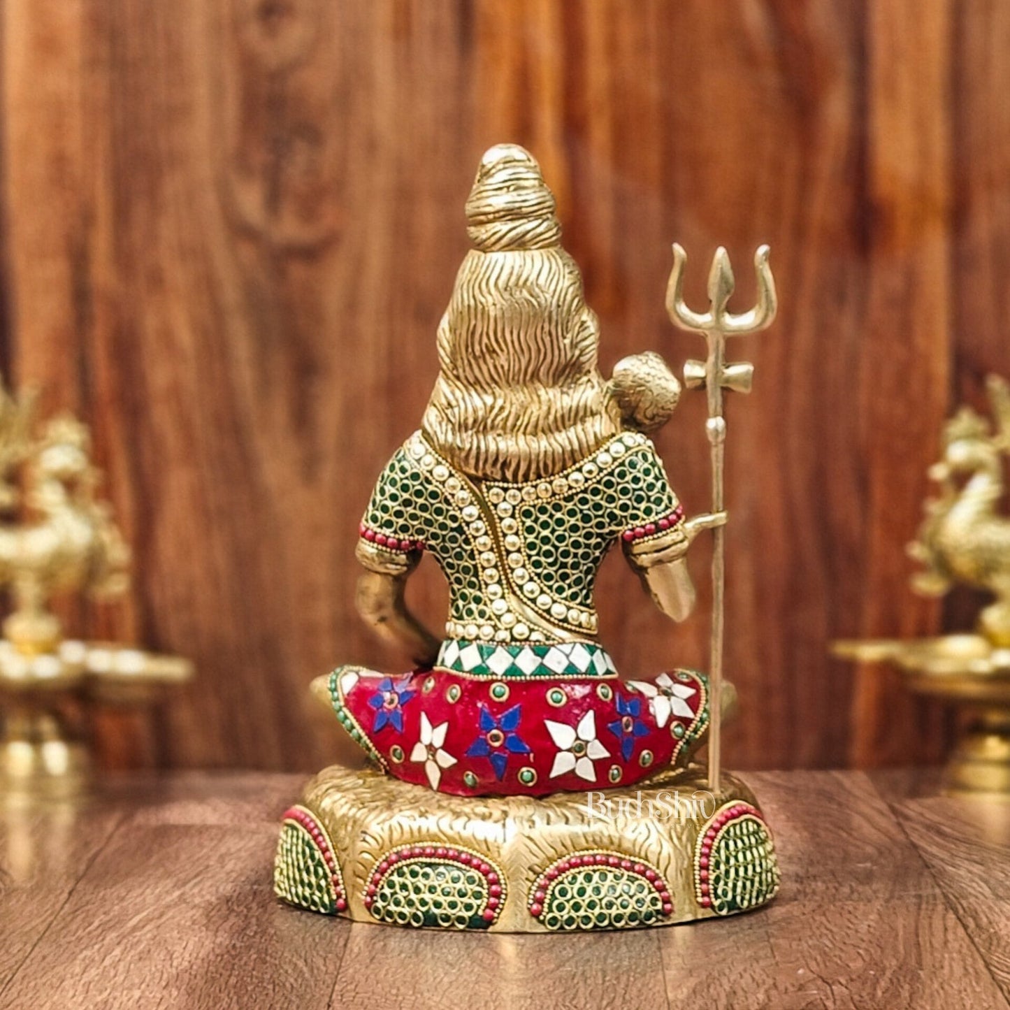Brass Shiva Statue with stonework 13"