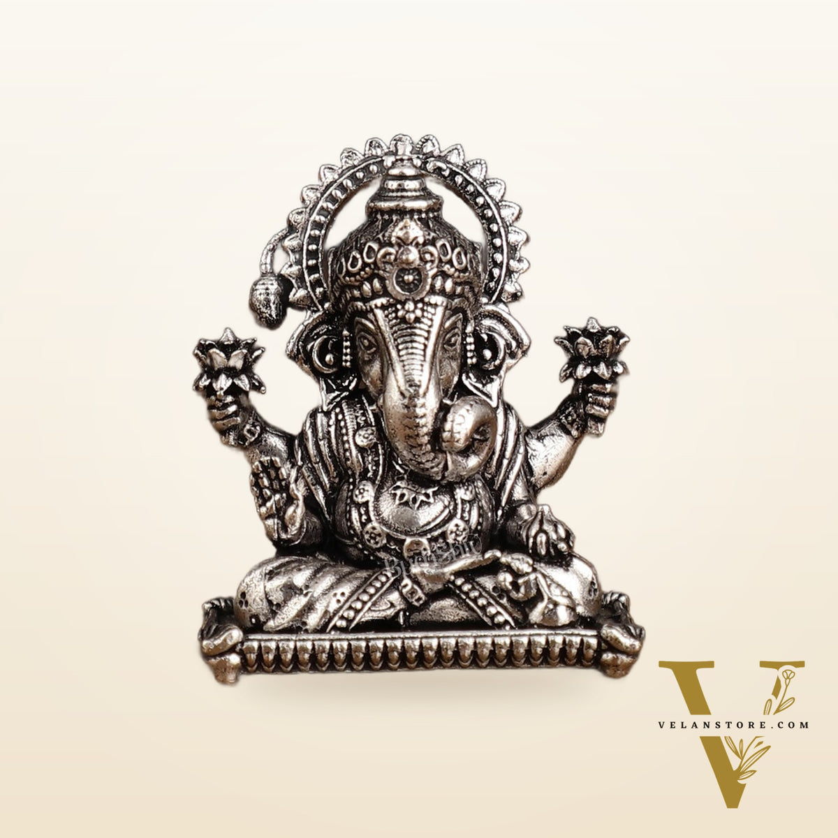 Brass silver plated Miniature Dagduseth Ganapati Idol - 2 Inch