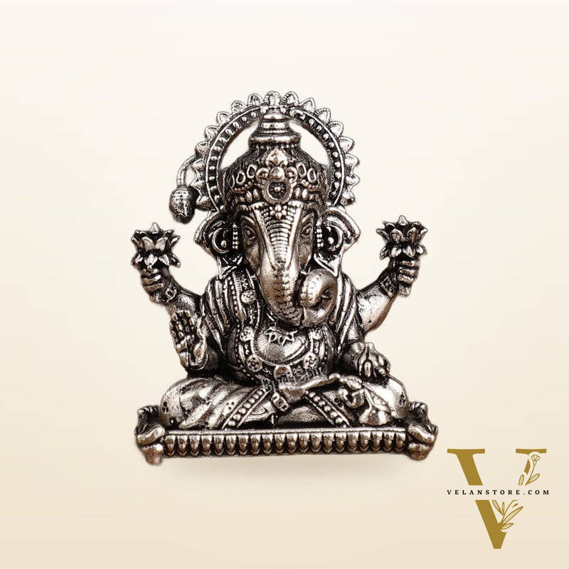 Brass silver plated Miniature Dagduseth Ganapati Idol - 2 Inch