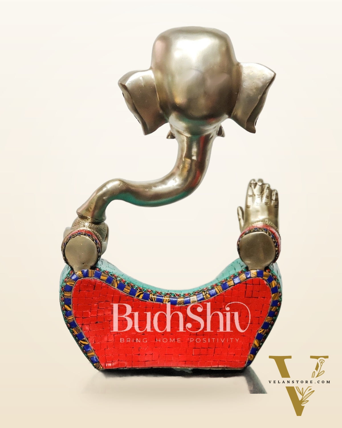 Brass Silver Plated Modern Abstract Aatma Ganesha Statue with Stonework 18 "