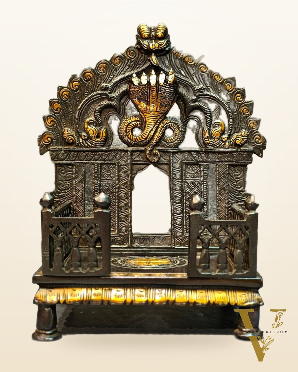 Brass Singhaasan with Prabhavali brass temple black finish