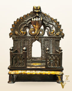 Brass Singhaasan with Prabhavali brass temple black finish