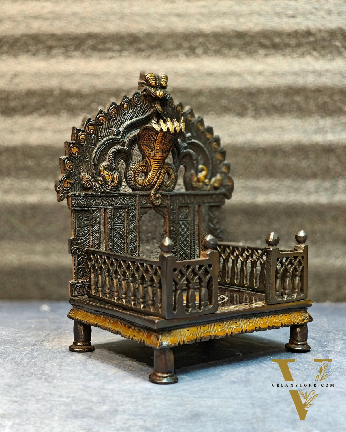 Brass Singhaasan with Prabhavali brass temple black finish
