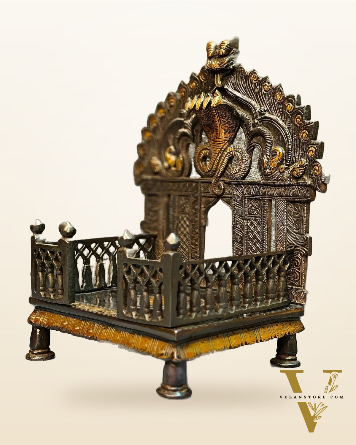 Brass Singhaasan with Prabhavali brass temple black finish
