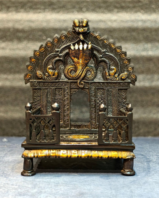 Brass Singhaasan with Prabhavali brass temple black finish