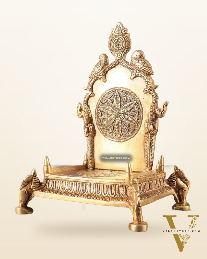 Brass Singhasan Chowki for Idols – Intricately Designed Throne 8"