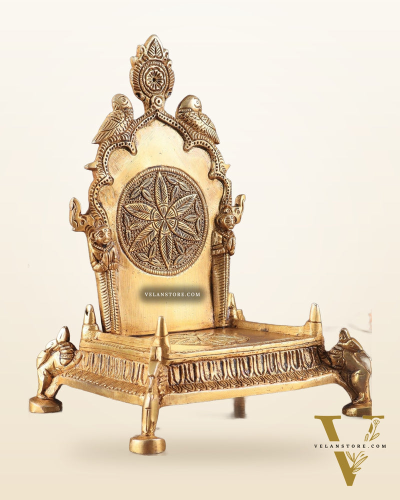 Brass Singhasan Chowki for Idols – Intricately Designed Throne 8"